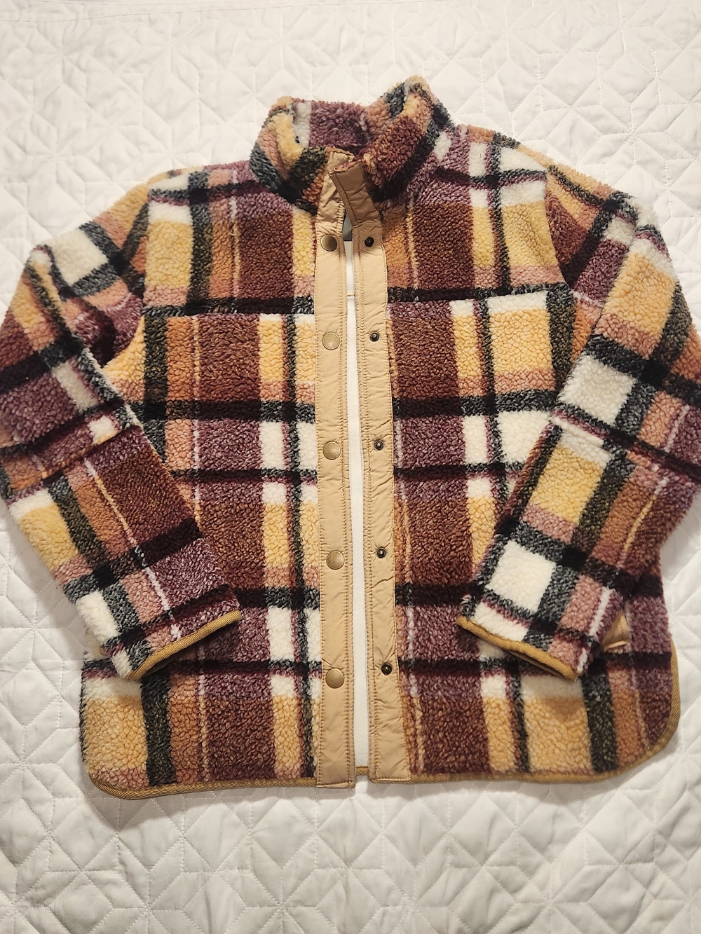 Plaid Sherpa Jacket in Mustard & Burgundy